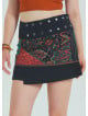 Snap Front Patchwork Wrap Black Plus Size Skirt 4689